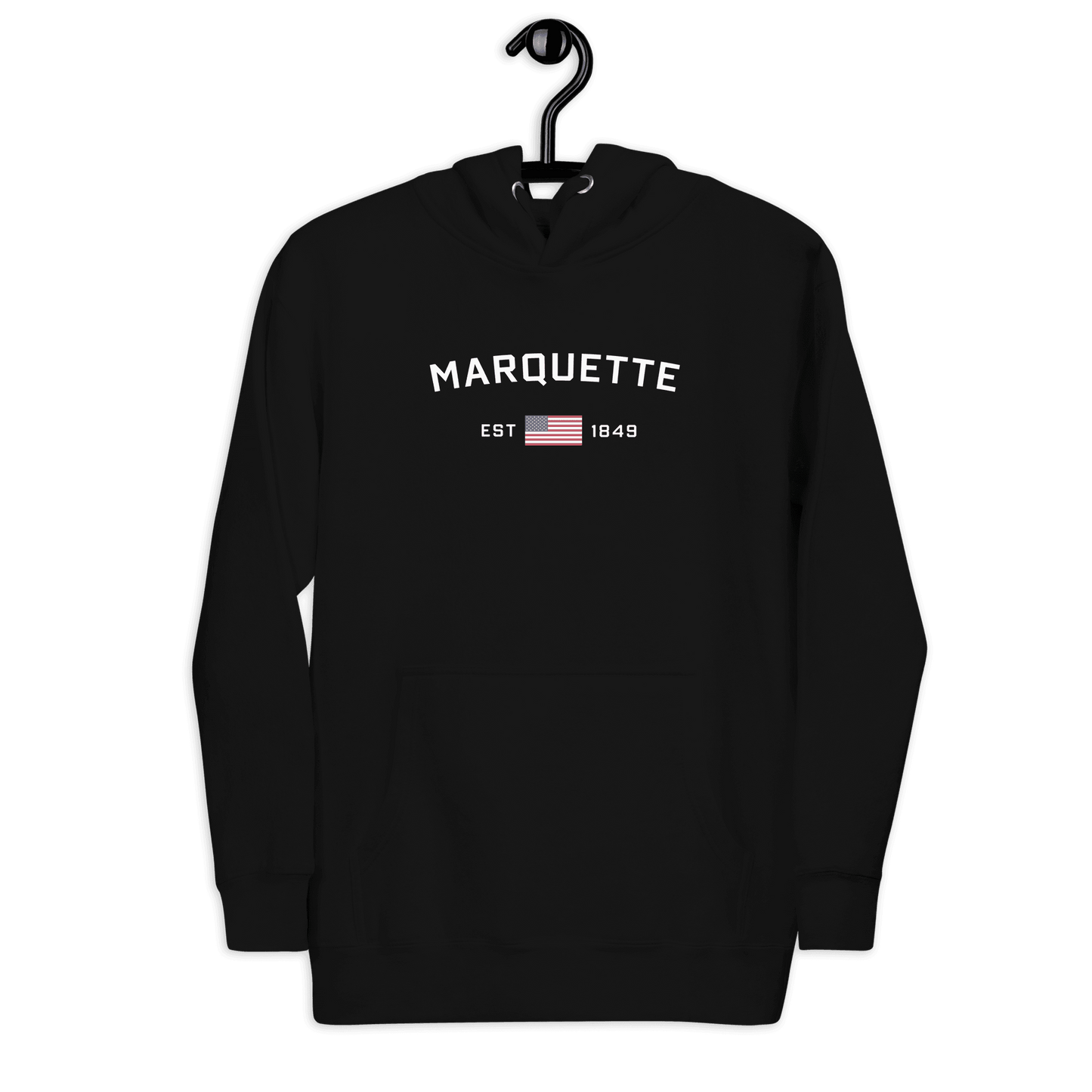 'Marquette EST 1849' Hoodie (w/ USA Flag Outline) | Unisex Premium - Circumspice Michigan