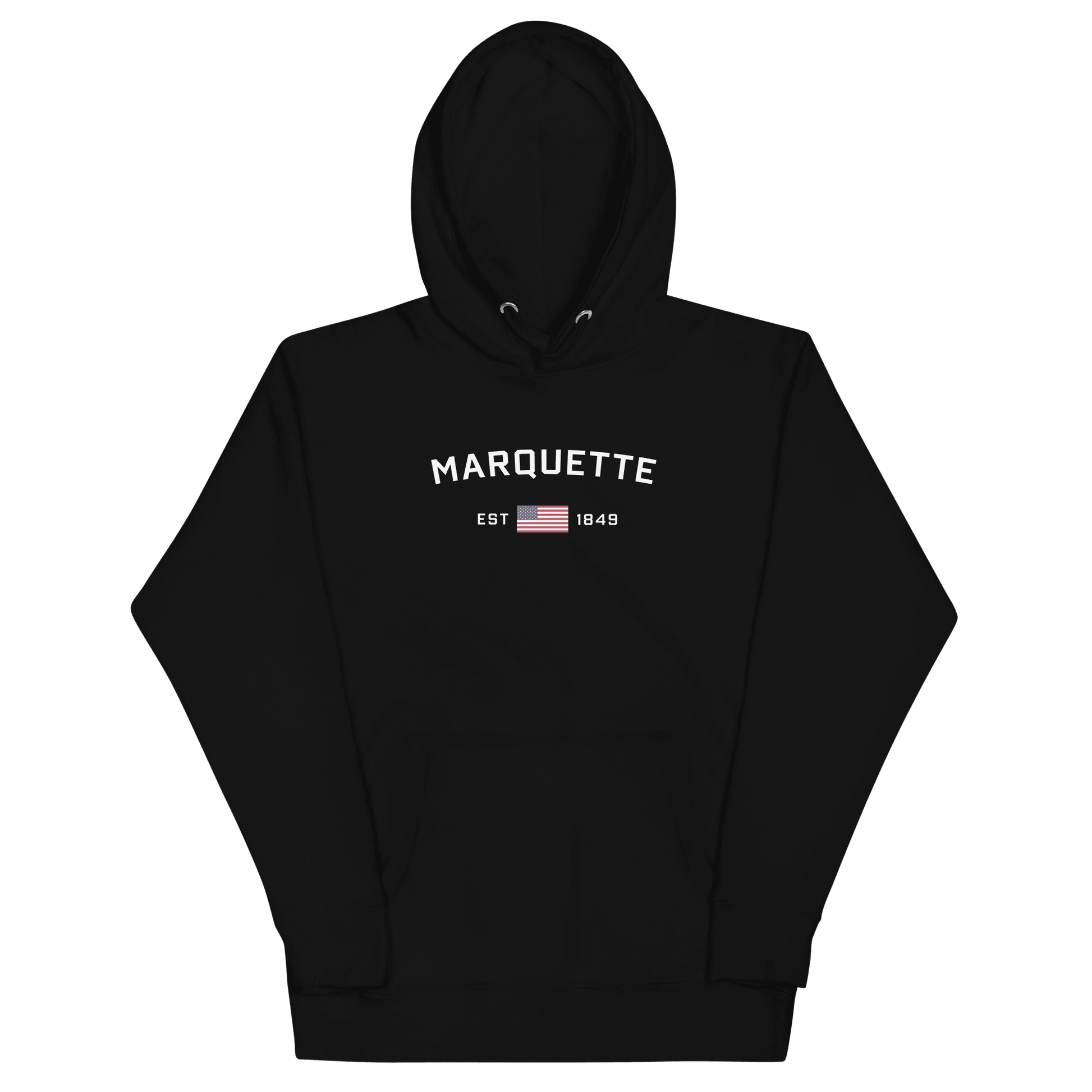 'Marquette EST 1849' Hoodie (w/ USA Flag Outline) | Unisex Premium - Circumspice Michigan