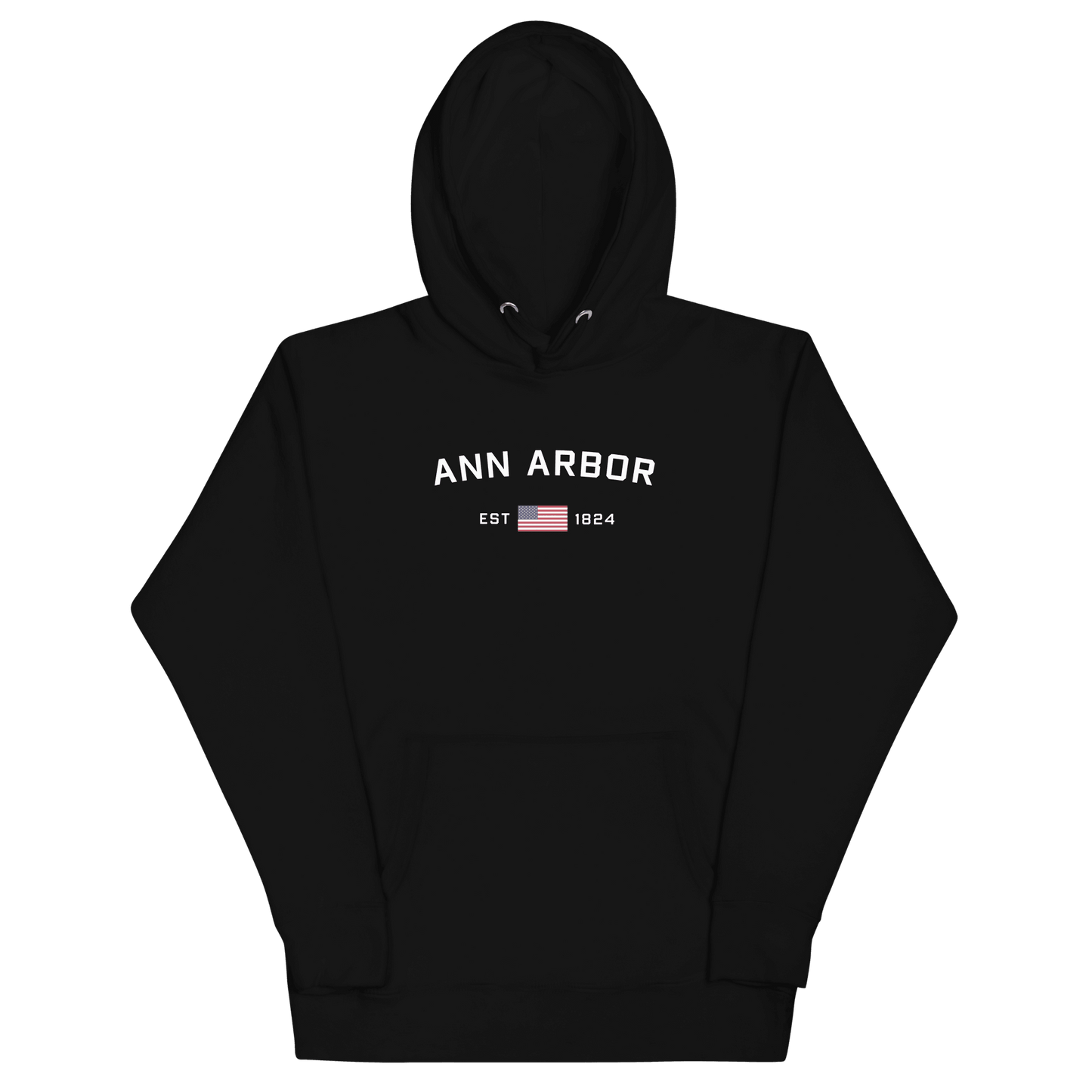 'Ann Arbor EST 1824' Hoodie (w/ USA Flag Outline) | Unisex Premium - Circumspice Michigan