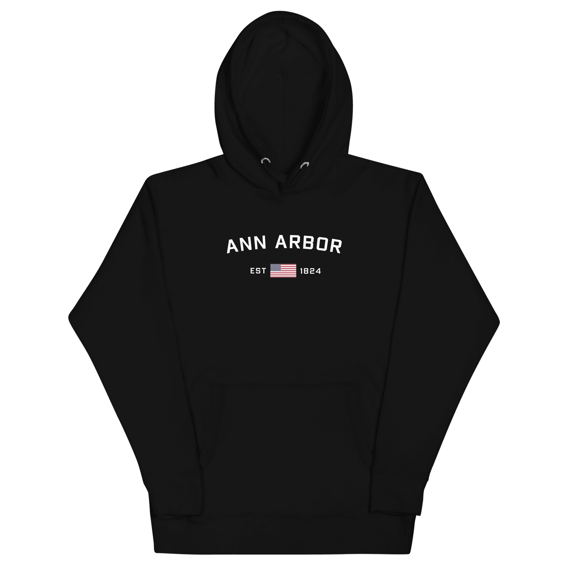 'Ann Arbor EST 1824' Hoodie (w/ USA Flag Outline) | Unisex Premium - Circumspice Michigan