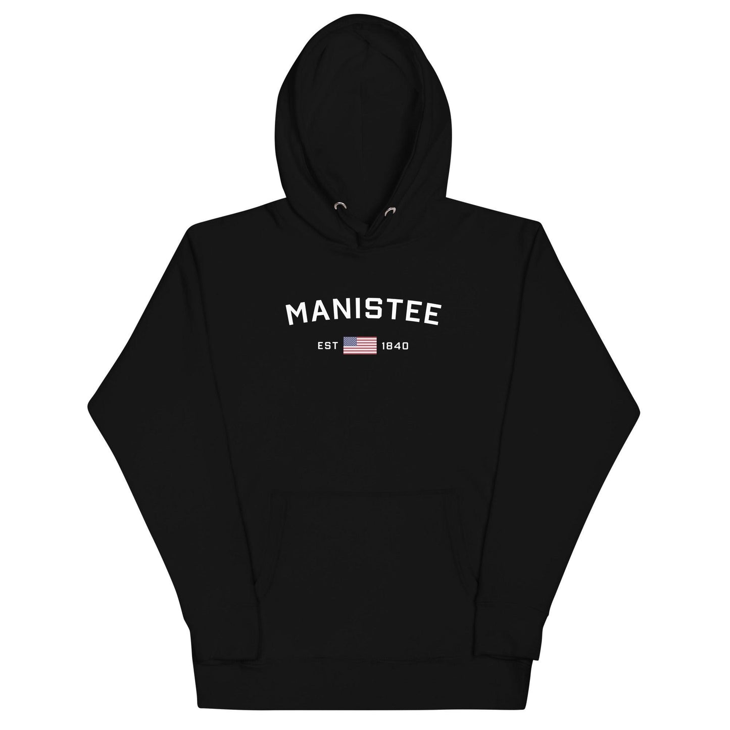 'Manistee EST 1840' Hoodie (w/USA Flag Outline) | Unisex Premium - Circumspice Michigan