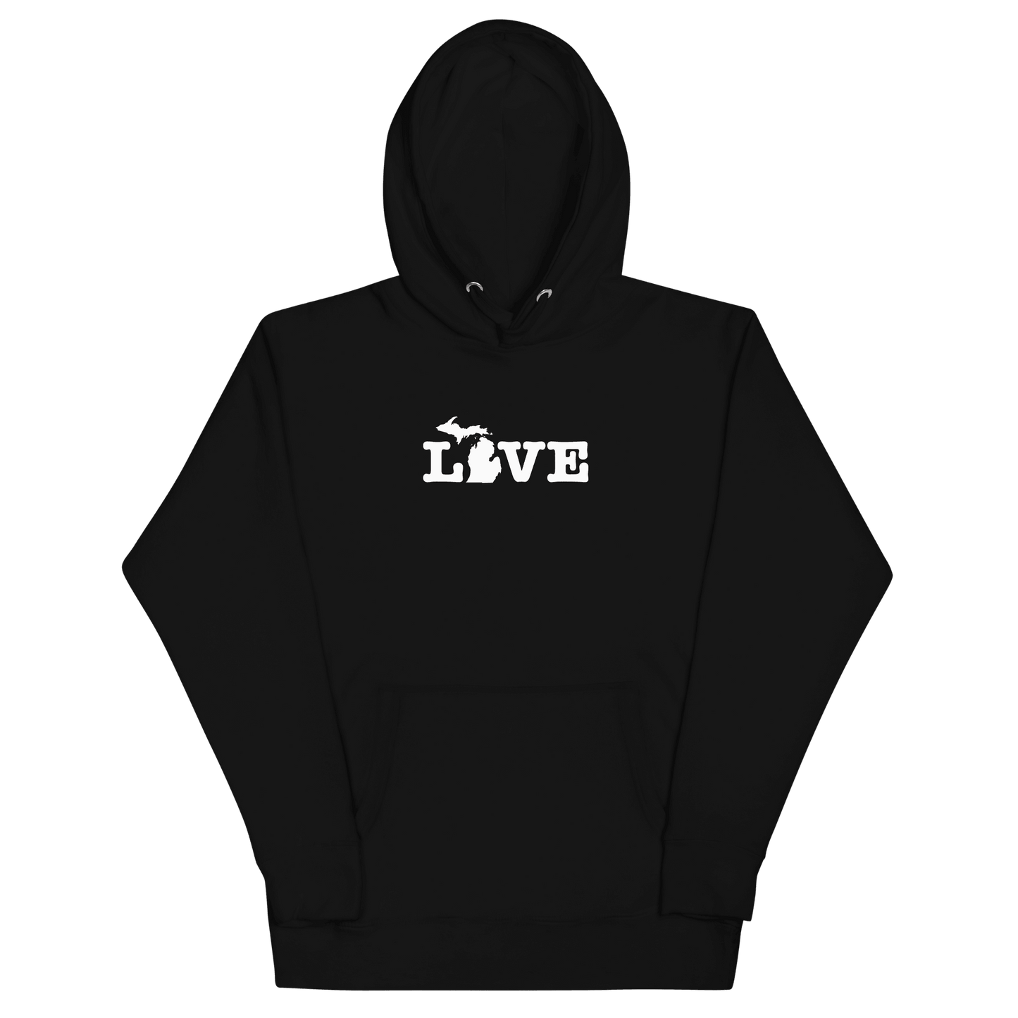 Michigan 'Love' Hoodie (Typewriter Font w/MI Outline) | Unisex Premium - Circumspice Michigan