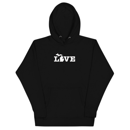 Michigan 'Love' Hoodie (Typewriter Font w/MI Outline) | Unisex Premium - Circumspice Michigan