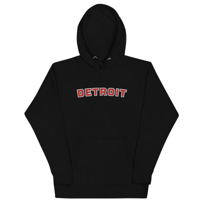 'Detroit' Unisex Premium Hoodie (Athletic Font) | Red Embroidery