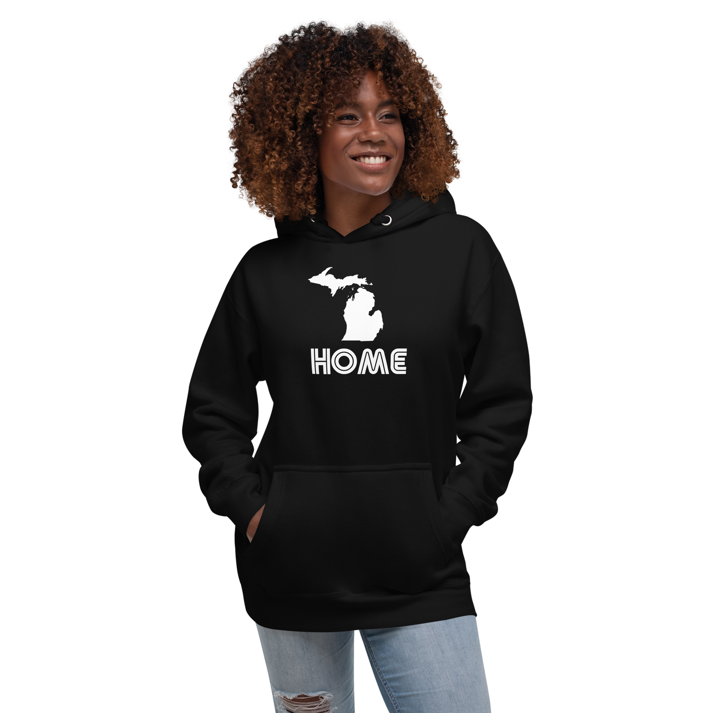 Michigan 'Home' Unisex Premium Hoodie (1970s Audiophile Font w/MI Outline)