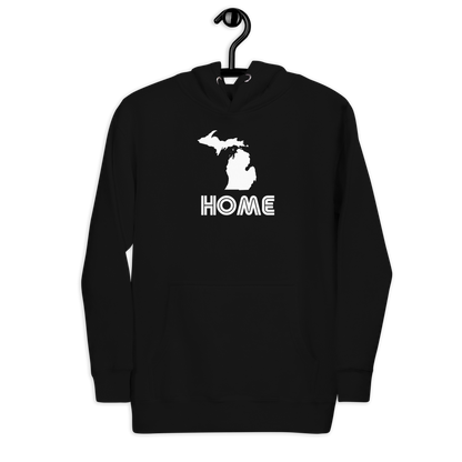 Michigan 'Home' Unisex Premium Hoodie (1970s Audiophile Font w/MI Outline)