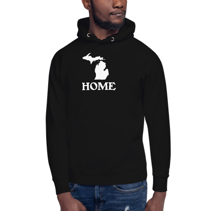 Michigan 'Home' Unisex Premium Hoodie (Woodcut Font w/ MI Outline)