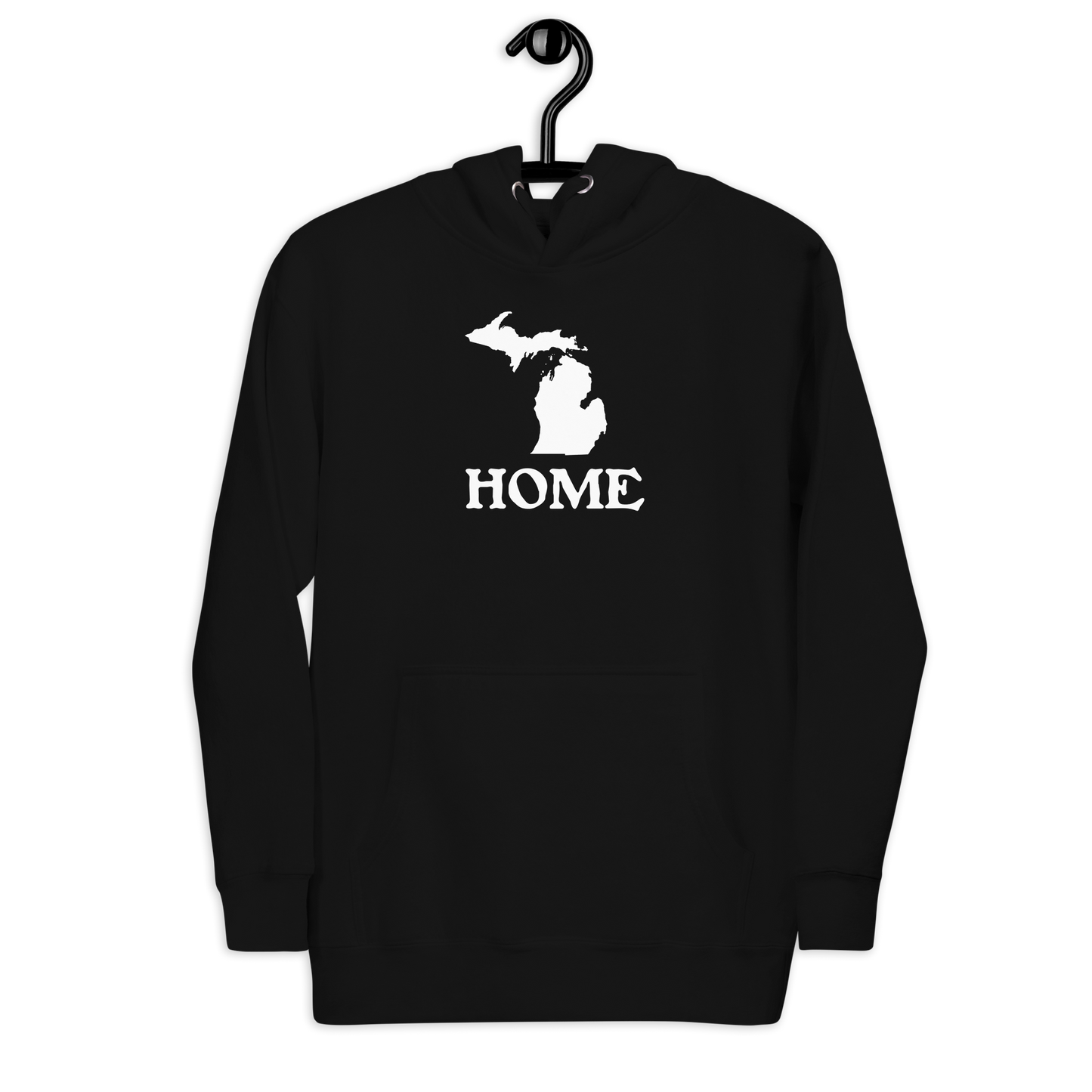 Michigan 'Home' Unisex Premium Hoodie (Woodcut Font w/ MI Outline)