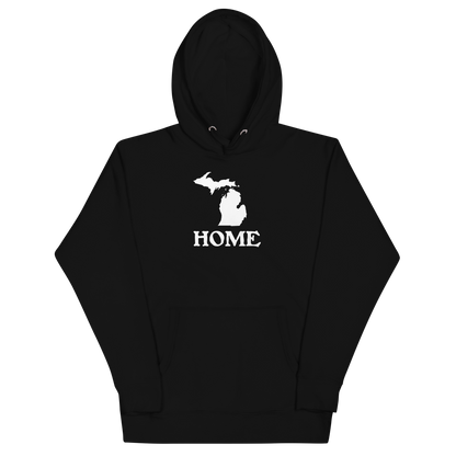 Michigan 'Home' Unisex Premium Hoodie (Woodcut Font w/ MI Outline)