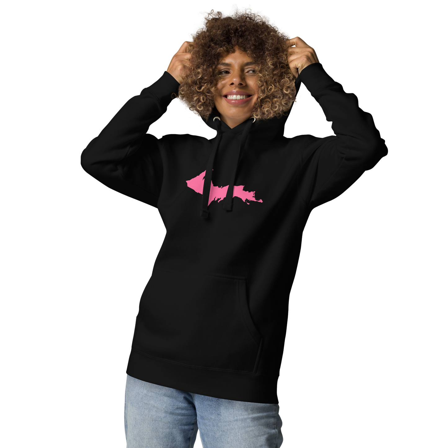 Michigan Upper Peninsula Hoodie (w/ Pink UP Outline) | Unisex Premium