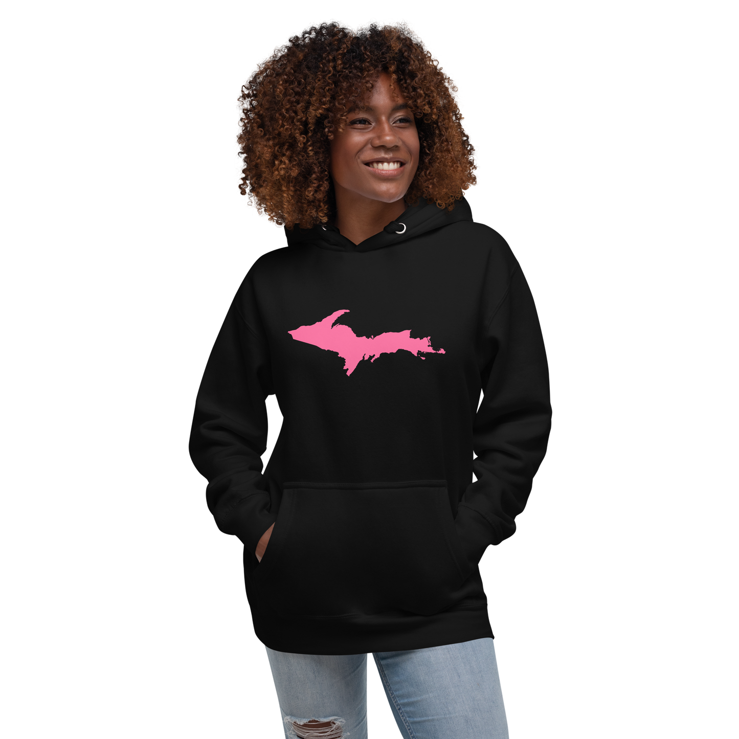 Michigan Upper Peninsula Hoodie (w/ Pink UP Outline) | Unisex Premium