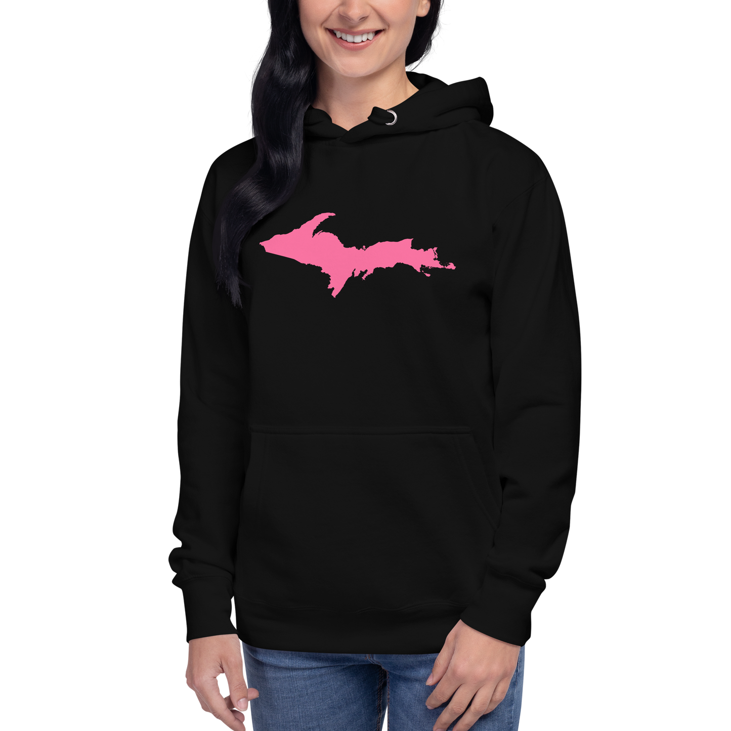 Michigan Upper Peninsula Hoodie (w/ Pink UP Outline) | Unisex Premium