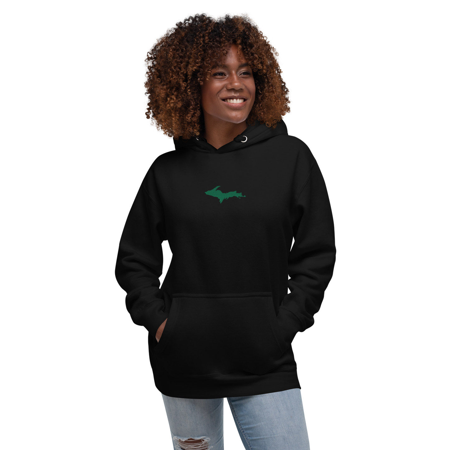 Michigan Upper Peninsula Hoodie (w/ Embroidered Green UP Outline) | Unisex Premium