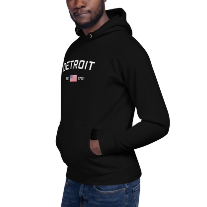 'Detroit EST 1701' Unisex Premium Hoodie (w/ United States Flag)