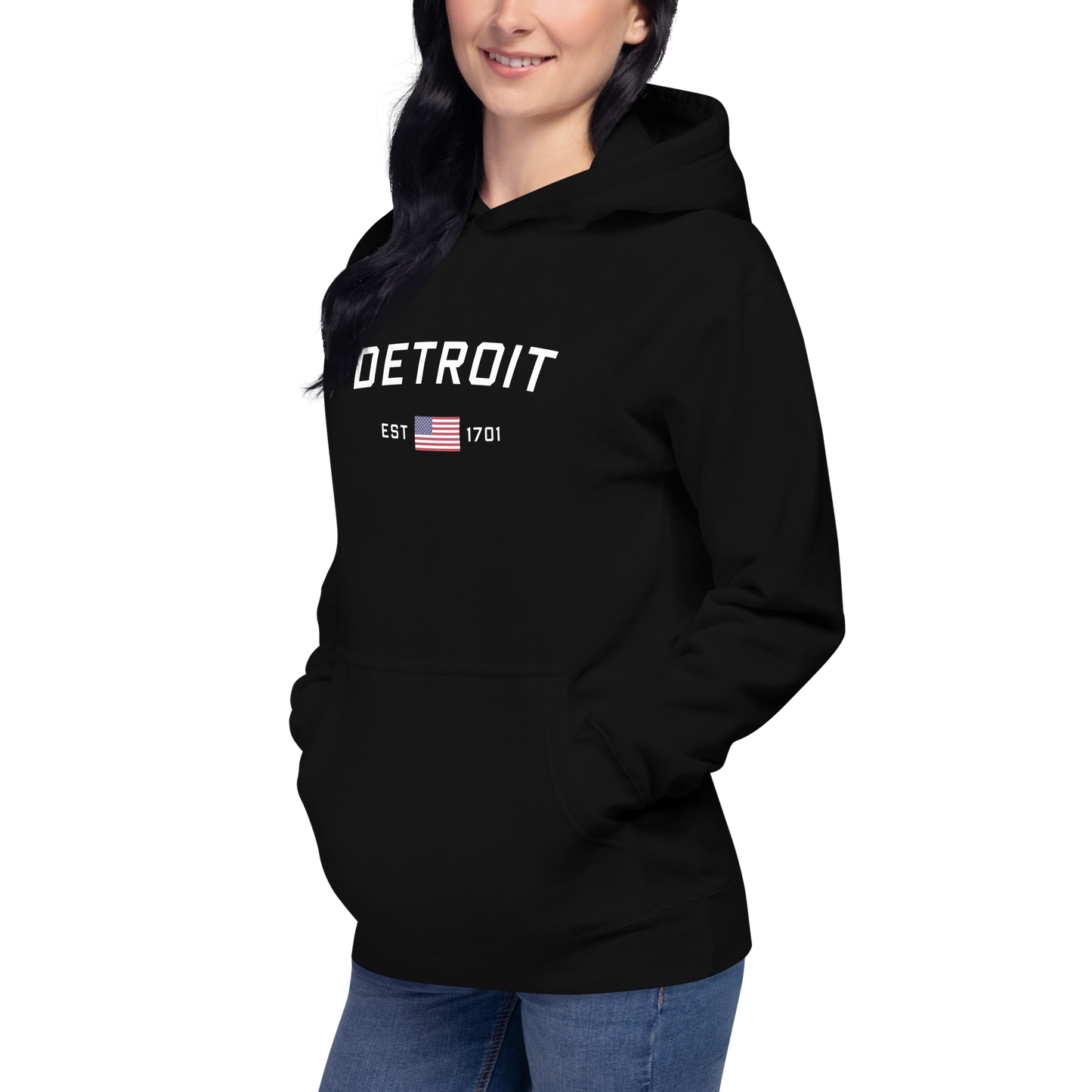 'Detroit EST 1701' Unisex Premium Hoodie (w/ United States Flag)