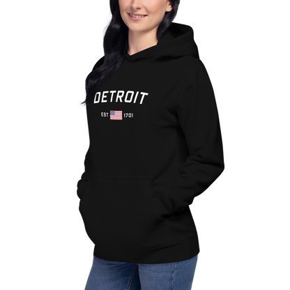 'Detroit EST 1701' Unisex Premium Hoodie (w/ United States Flag)