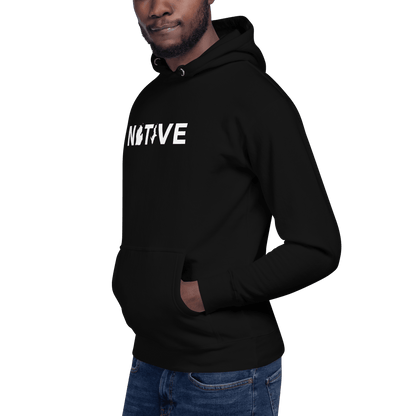 Michigan 'Native' Hoodie (White/Navy Geometric Sans Font) | Unisex Premium - Circumspice Michigan