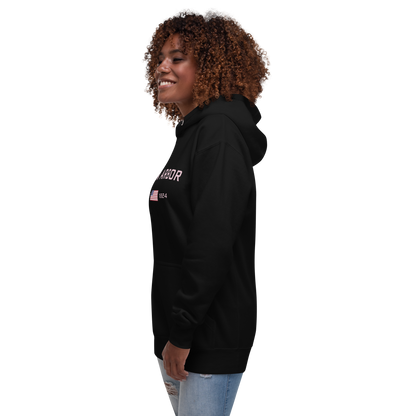 'Ann Arbor 1824' Unisex Premium Hoodie (Pink Type w/USA Flag Outline)