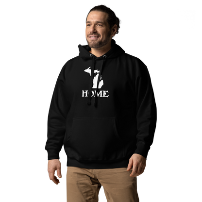 Michigan 'Home' Unisex Premium Hoodie (Woodcut Font w/ MI Outline)