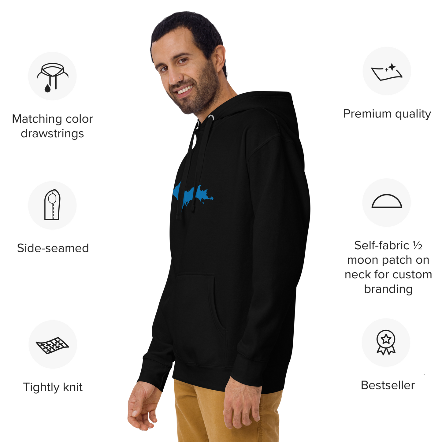 Michigan Upper Peninsula Hoodie (w/ Azure UP Outline) | Unisex Premium