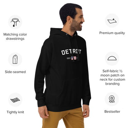 'Detroit EST 1701' Unisex Premium Hoodie (w/ United States Flag)