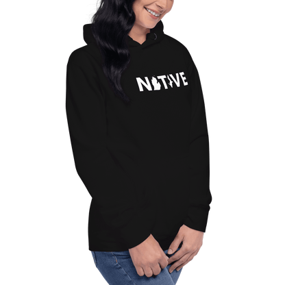 Michigan 'Native' Hoodie (White/Navy Geometric Sans Font) | Unisex Premium - Circumspice Michigan