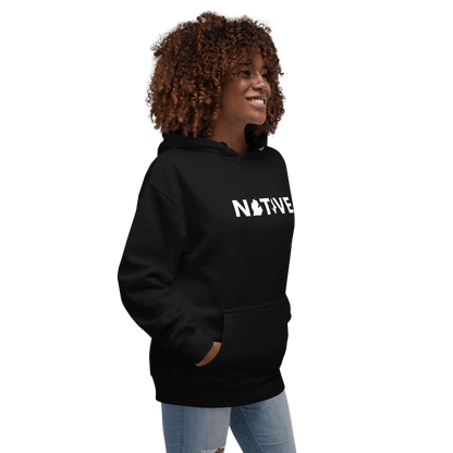 Michigan 'Native' Hoodie (White/Navy Geometric Sans Font) | Unisex Premium - Circumspice Michigan