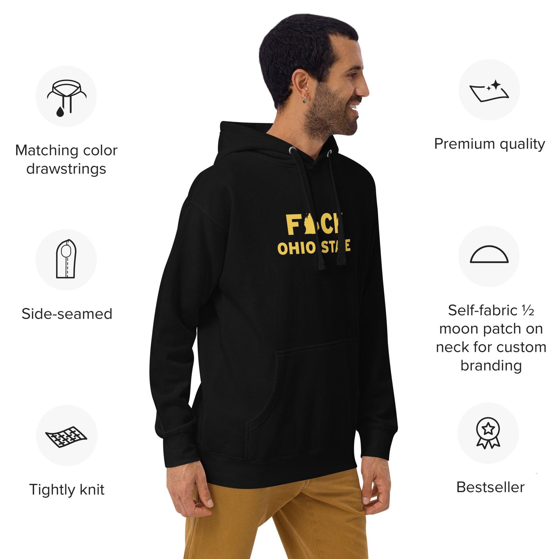 'F*ck Ohio State' Hoodie (Gold Type w/ Lower Peninsula Outline ) | Unisex Premium - Circumspice Michigan