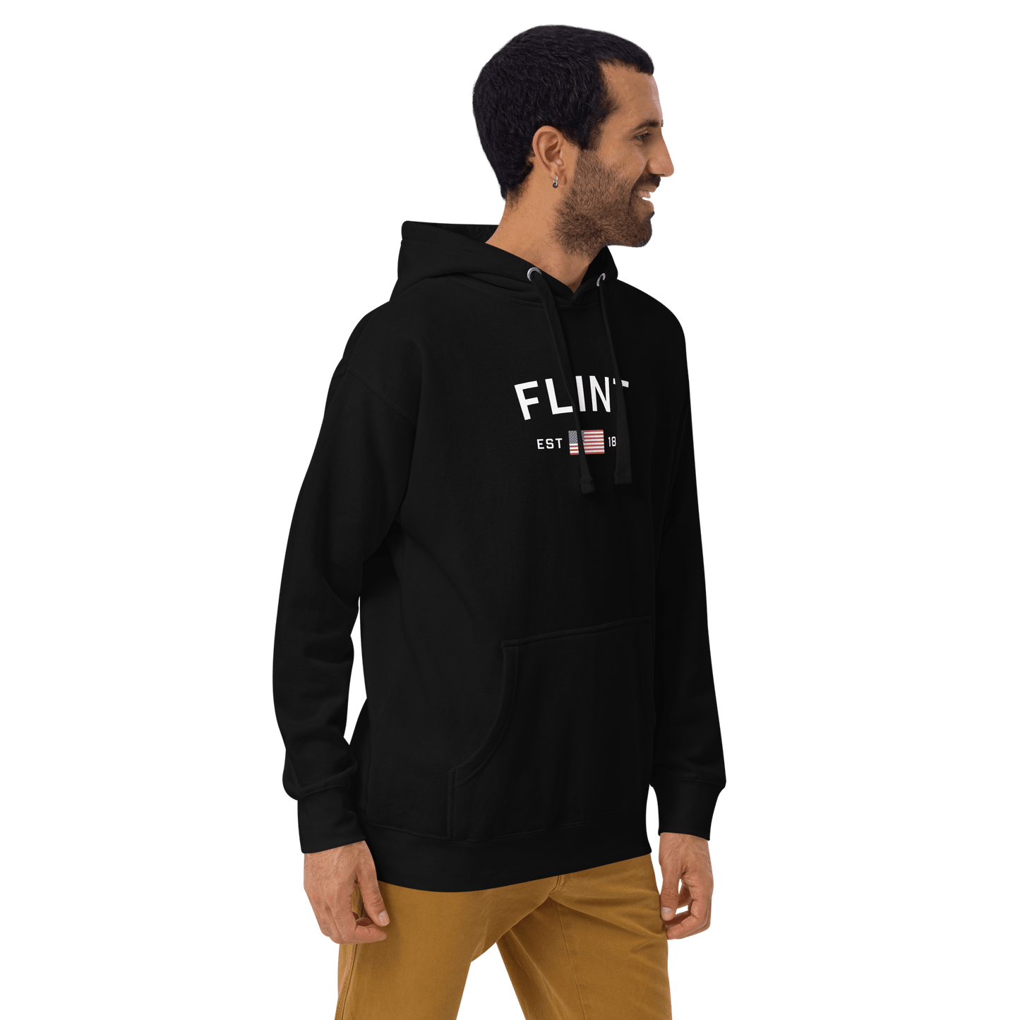 'Flint EST 1855' Hoodie (w/ USA Flag Outline) | Unisex Premium - Circumspice Michigan