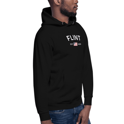 'Flint EST 1855' Hoodie (w/ USA Flag Outline) | Unisex Premium - Circumspice Michigan