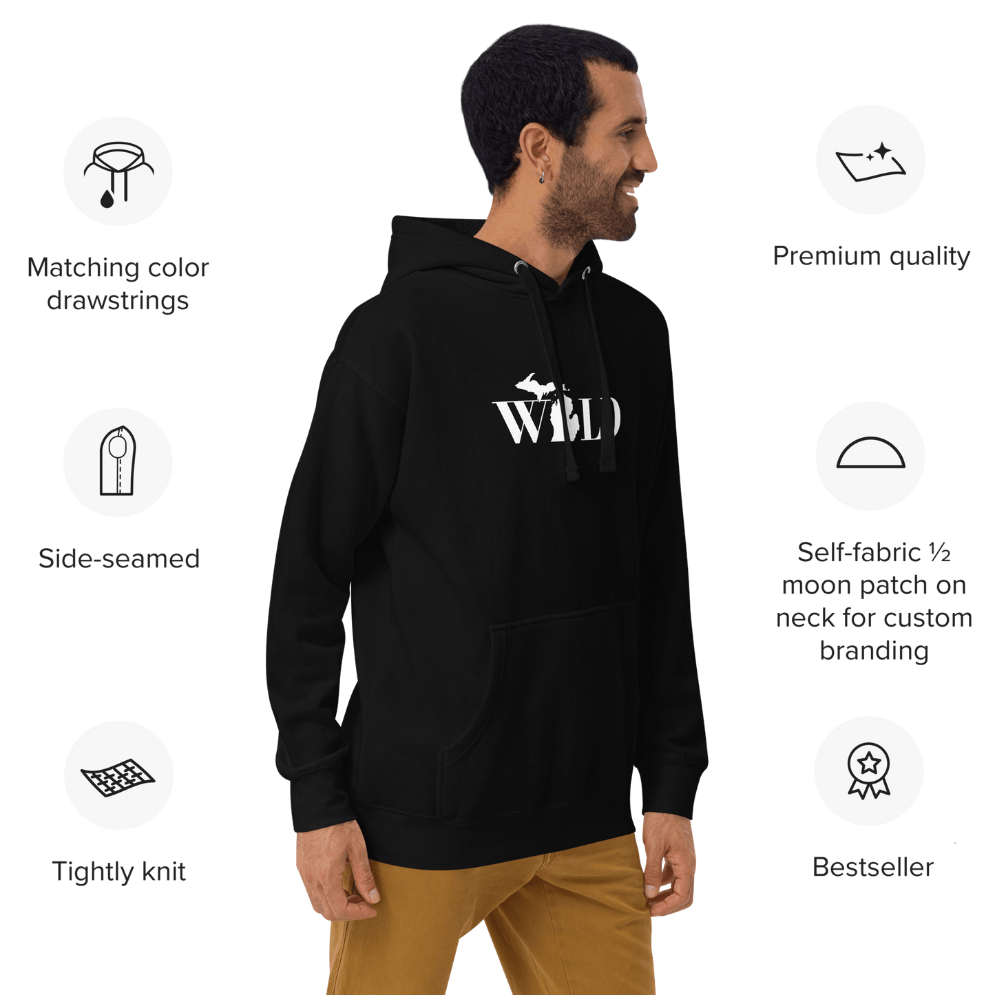 Michigan 'Wild' Hoodie (Didone Font w/ MI Outline) | Unisex Premium - Circumspice Michigan