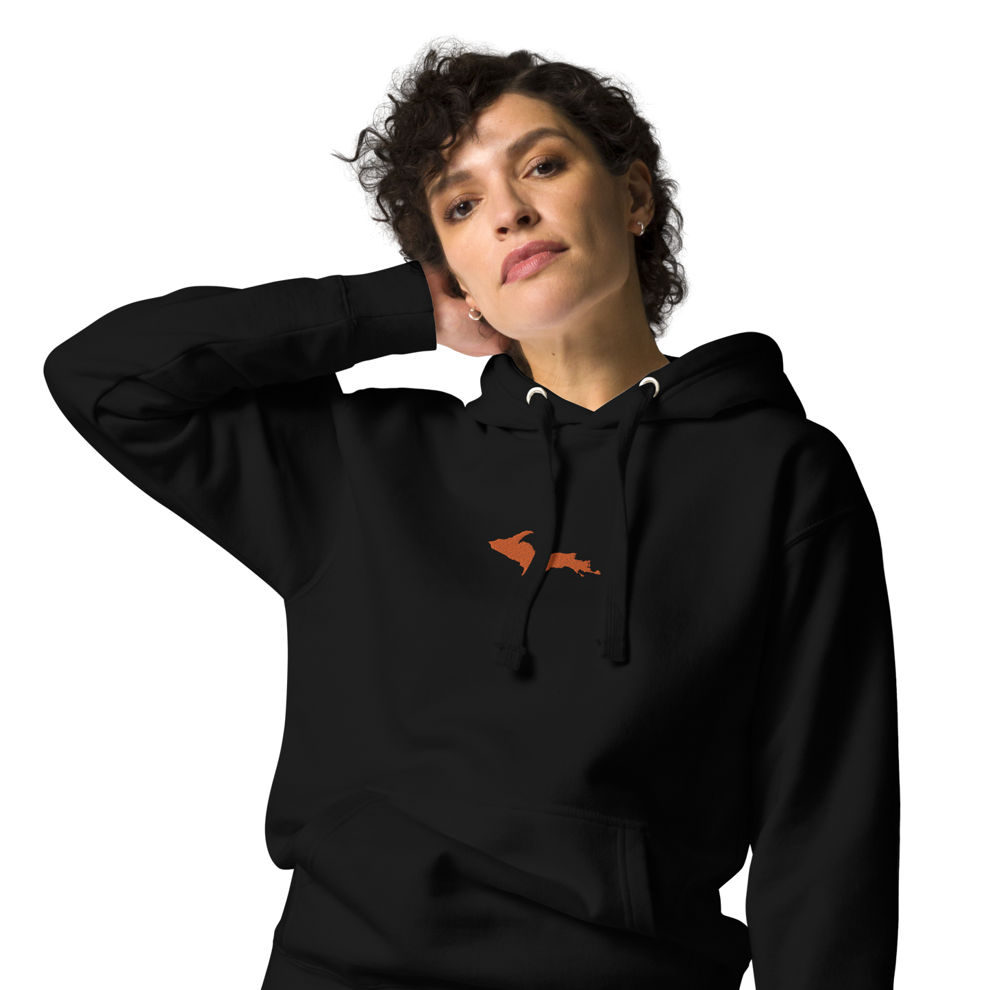 Michigan Upper Peninsula Hoodie (w/ Embroidered Orange UP Outline) | Unisex Premium