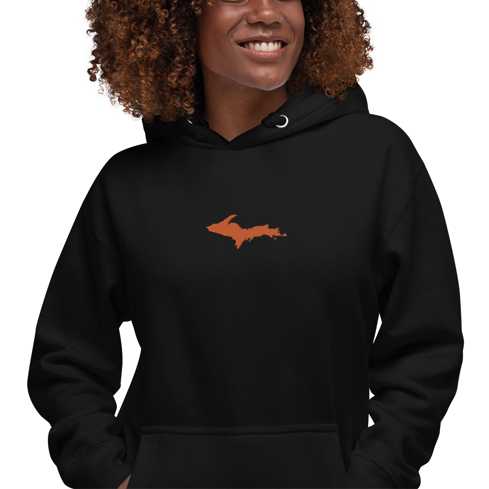 Michigan Upper Peninsula Hoodie (w/ Embroidered Orange UP Outline) | Unisex Premium