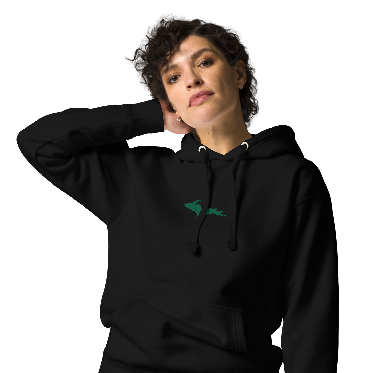 Michigan Upper Peninsula Hoodie (w/ Embroidered Green UP Outline) | Unisex Premium