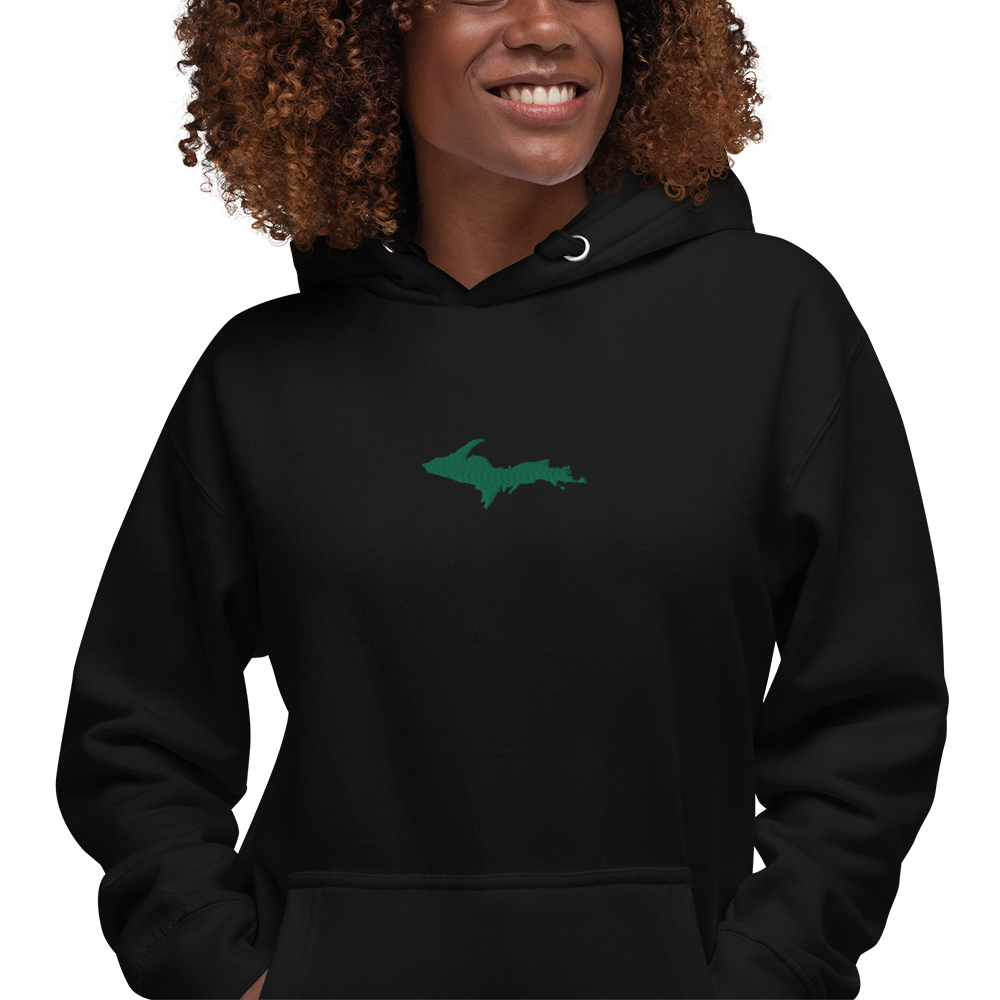 Michigan Upper Peninsula Hoodie (w/ Embroidered Green UP Outline) | Unisex Premium