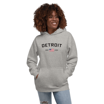 'Detroit EST 1701' Hoodie (w/ United States Flag) | Unisex Premium - Circumspice Michigan