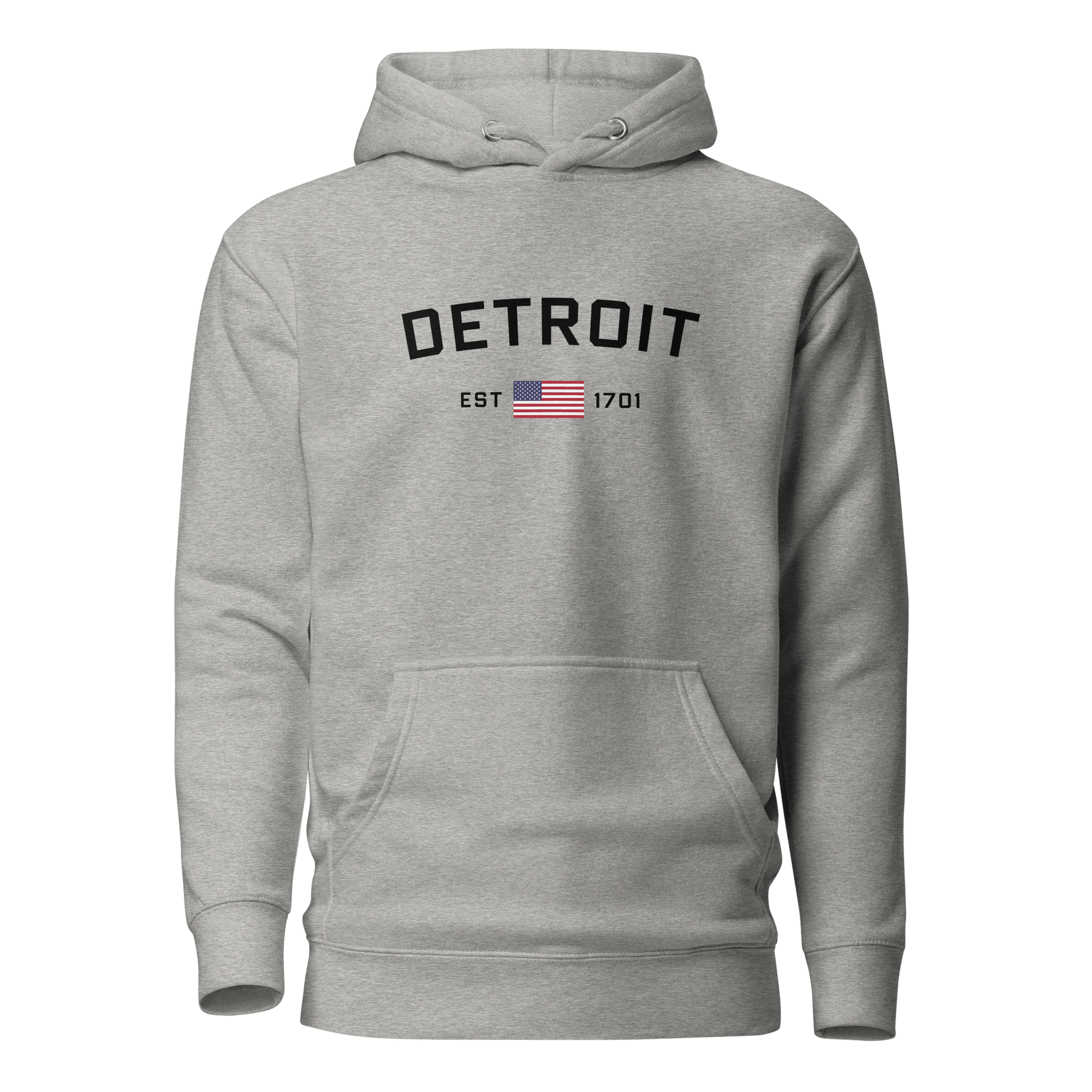 'Detroit EST 1701' Hoodie (w/ United States Flag) | Unisex Premium - Circumspice Michigan