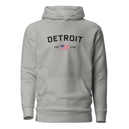 'Detroit EST 1701' Hoodie (w/ United States Flag) | Unisex Premium - Circumspice Michigan