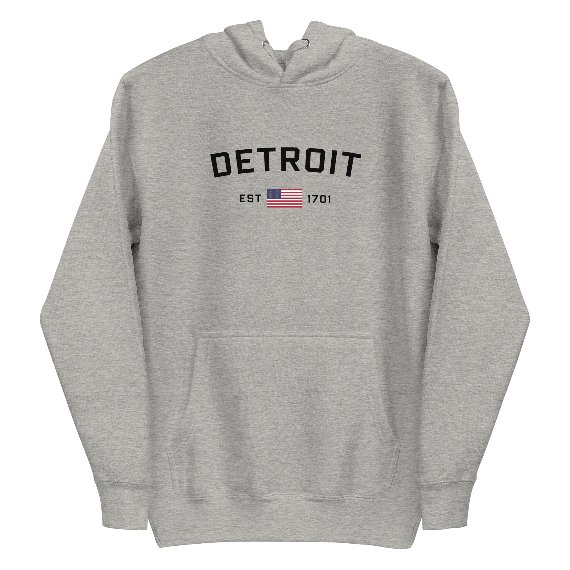 'Detroit EST 1701' Hoodie (w/ United States Flag) | Unisex Premium - Circumspice Michigan