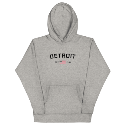 'Detroit EST 1701' Hoodie (w/ United States Flag) | Unisex Premium - Circumspice Michigan