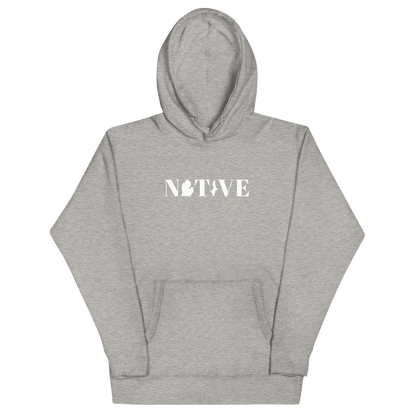 Michigan 'Native' Hoodie (White/Navy Didone Font) | Unisex Premium - Circumspice Michigan