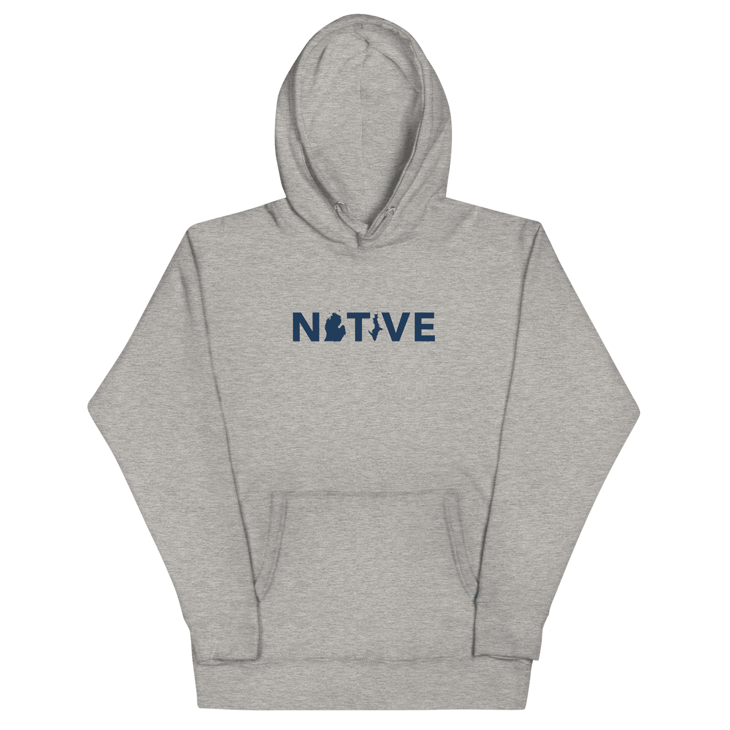 Michigan 'Native' Hoodie (White/Navy Geometric Sans Font) | Unisex Premium - Circumspice Michigan