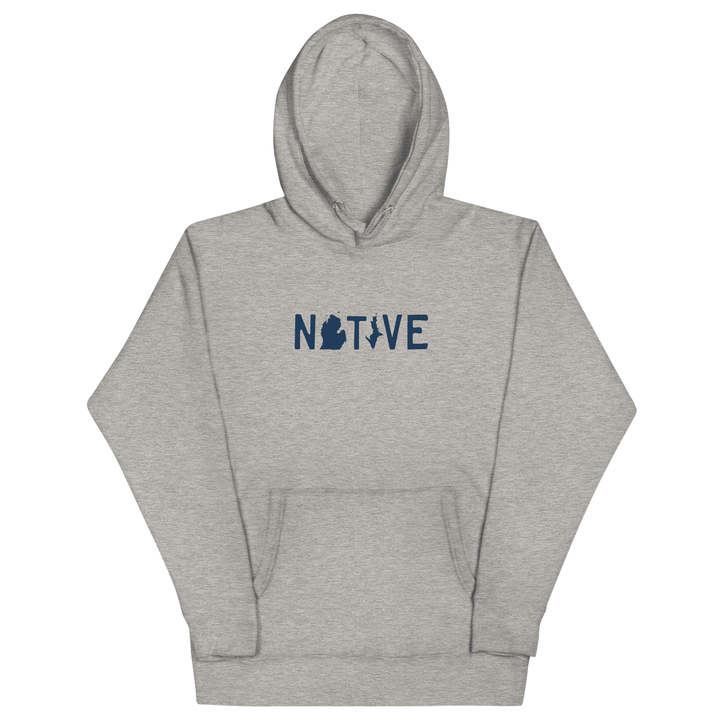 Michigan 'Native' Hoodie (White/Navy Licence Plate Font) | Unisex Premium - Circumspice Michigan