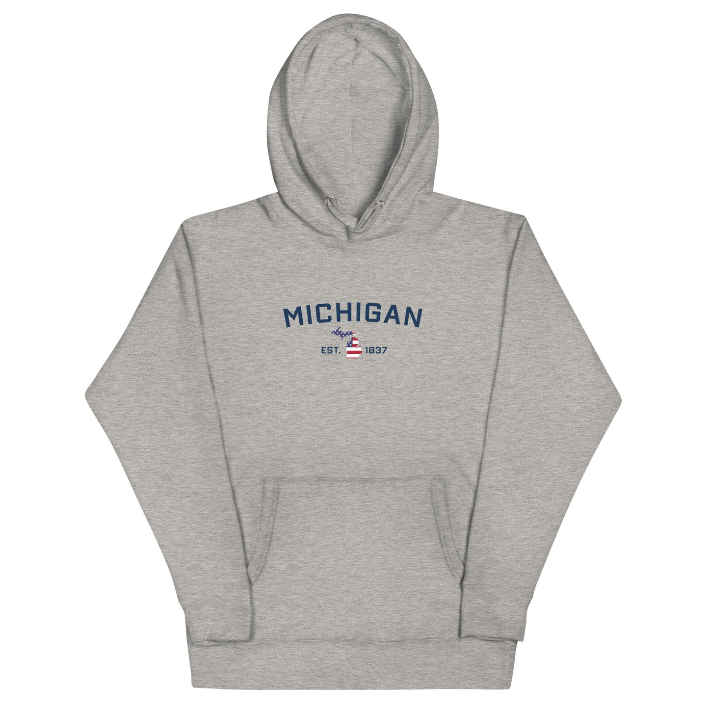 'Michigan EST 1837' Unisex Premium Hoodie (w/ USA Flag MI Outline)