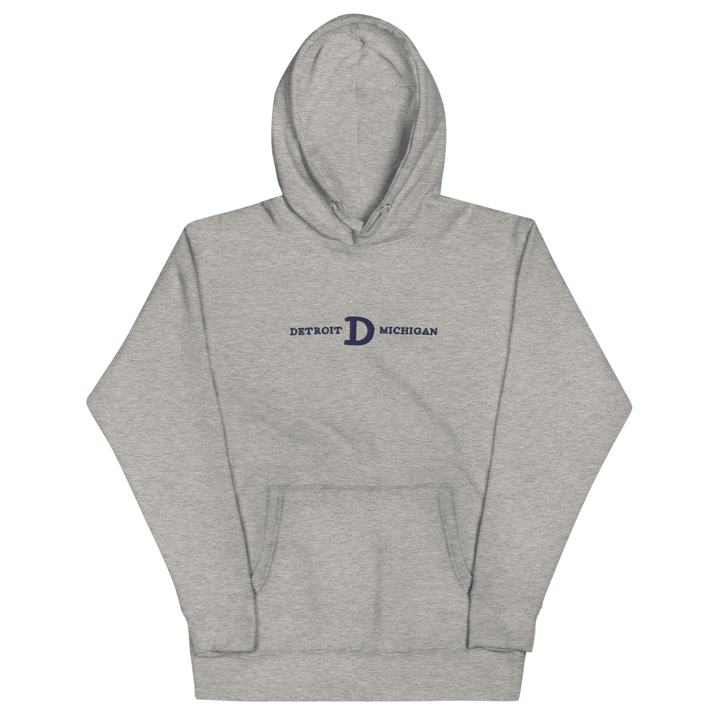 'Detroit Michigan' Hoodie (White/Navy Embroidery w/ Old French D) | Unisex Premium - Circumspice Michigan