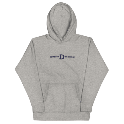 'Detroit Michigan' Hoodie (White/Navy Embroidery w/ Old French D) | Unisex Premium - Circumspice Michigan