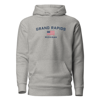 'Grand Rapids Michigan' Hoodie (w/ USA Flag) | Unisex Premium - Circumspice Michigan