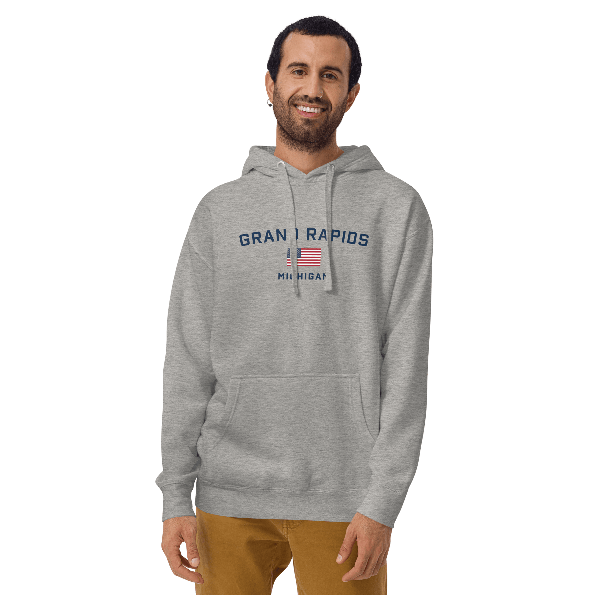 'Grand Rapids Michigan' Hoodie (w/ USA Flag) | Unisex Premium - Circumspice Michigan