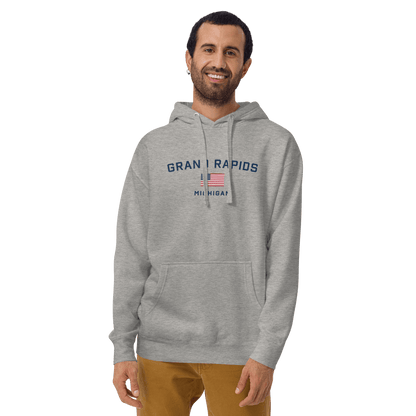 'Grand Rapids Michigan' Hoodie (w/ USA Flag) | Unisex Premium - Circumspice Michigan