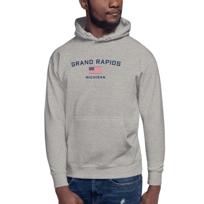 'Grand Rapids Michigan' Hoodie (w/ USA Flag) | Unisex Premium - Circumspice Michigan